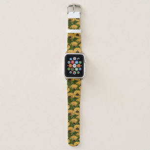 Yellow poppies on dark green apple watch band