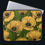 Yellow poppies on dark green laptop sleeve<br><div class="desc">Vector pattern made of hand-drawn poppies.</div>