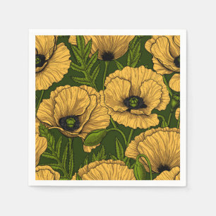 Yellow poppies on dark green napkins