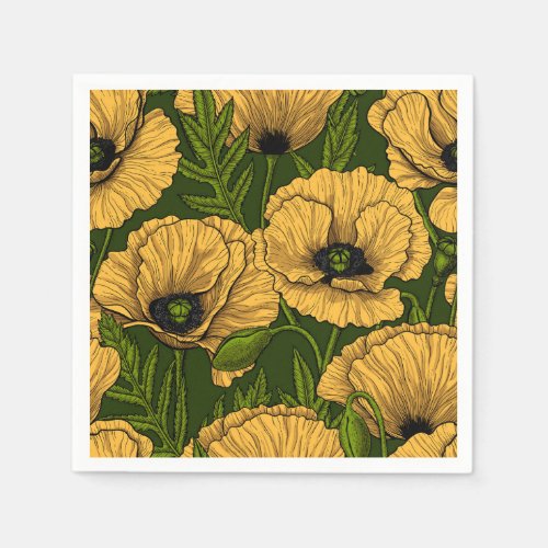 Yellow poppies on dark green napkins