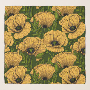 Yellow poppies on dark green scarf