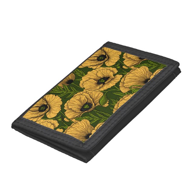 Yellow poppies on dark green trifold wallet (Bottom)