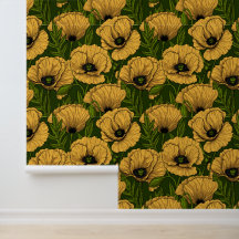 Yellow poppies on dark green