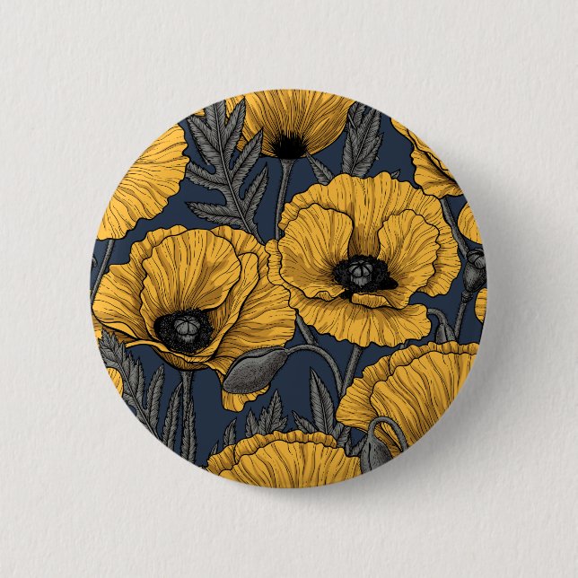 Yellow poppies on navy button (Front)