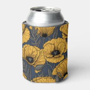 Yellow poppies on navy can cooler