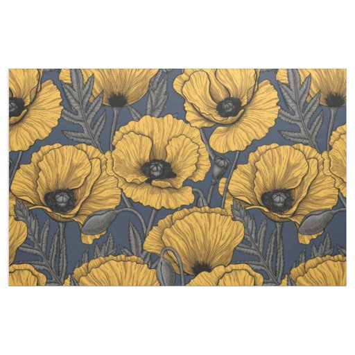 Yellow poppies on navy fabric