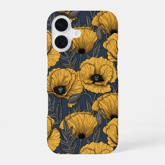 Yellow poppies on navy iPhone case (Back)