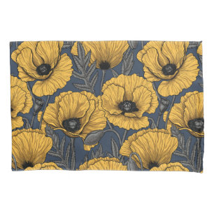 Yellow poppies on navy pillow case