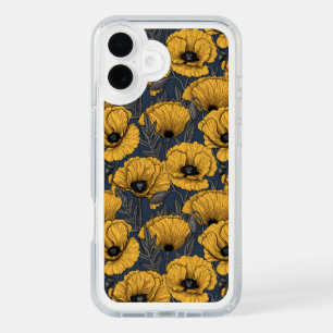 Yellow poppies on navy iPhone 16 plus case