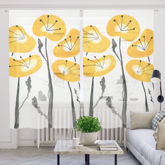 Yellow Poppies Sheer Curtains (Living Room)