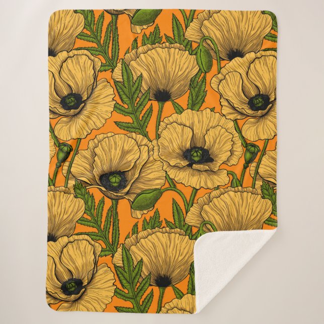 Yellow poppies sherpa blanket (Front)