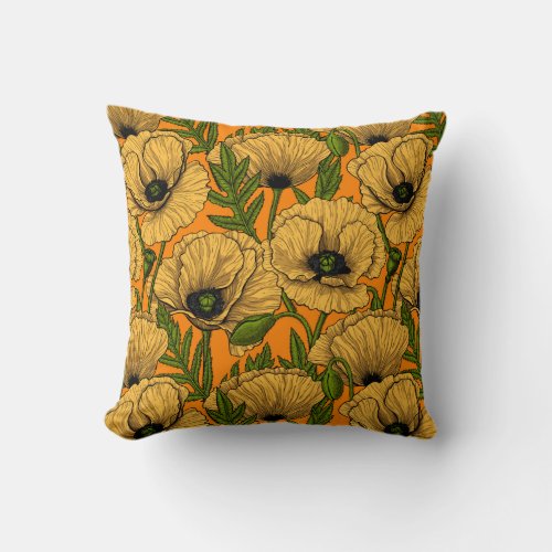 Yellow poppies throw pillow