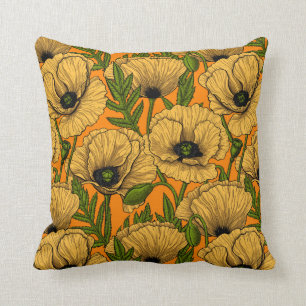 Yellow poppies throw pillow