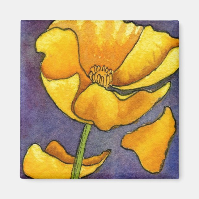 "Yellow Poppy"  Floral Magnet (Front)