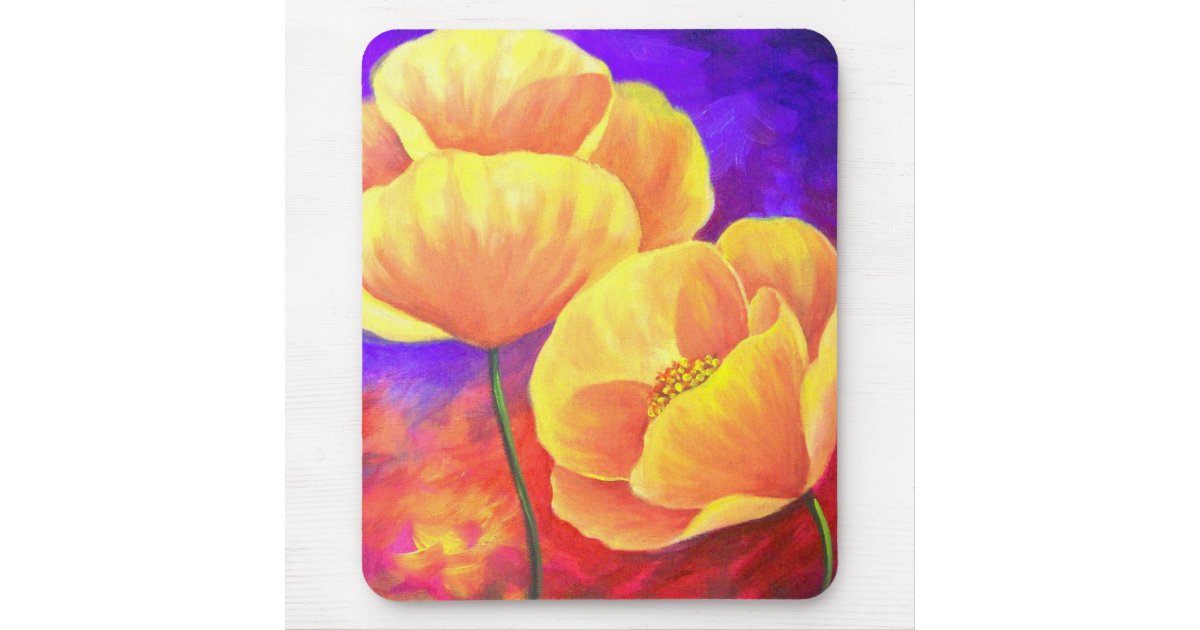 Yellow Poppy Flower Painting Art Mouse Pad Zazzle Com