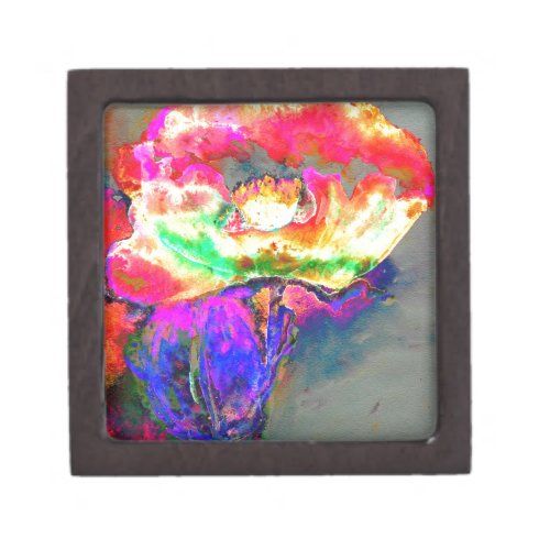 Yellow Poppy pink poppy abstract poppy painting  Keepsake Box