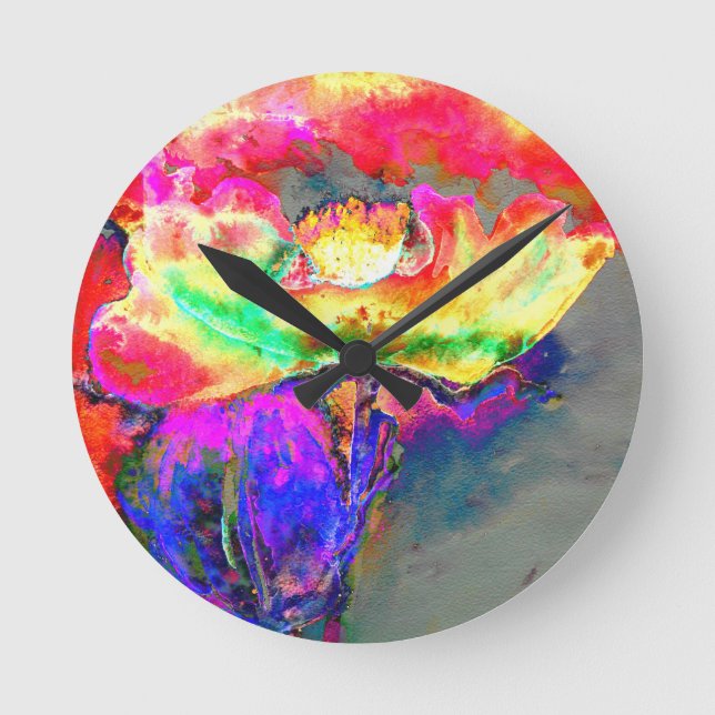Yellow Poppy Round Clock (Front)