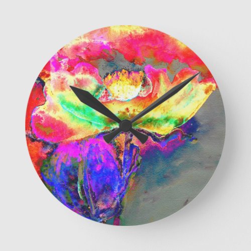 Yellow Poppy Round Clock