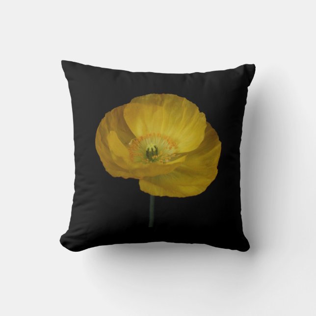 Yellow Poppy Throw Pillow (Front)