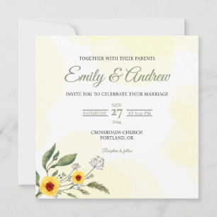 Yellow Poppy Watercolor Floral Square Wedding Invitation