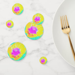 Yellow Poppy with Hot Pink Center on Turquoise Confetti