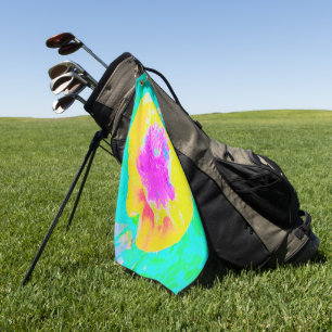 Yellow Poppy with Hot Pink Center on Turquoise Golf Towel