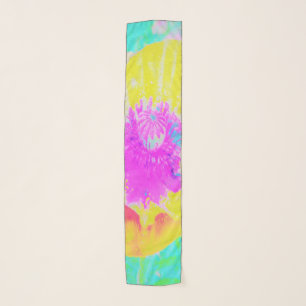 Yellow Poppy with Hot Pink Center on Turquoise Scarf