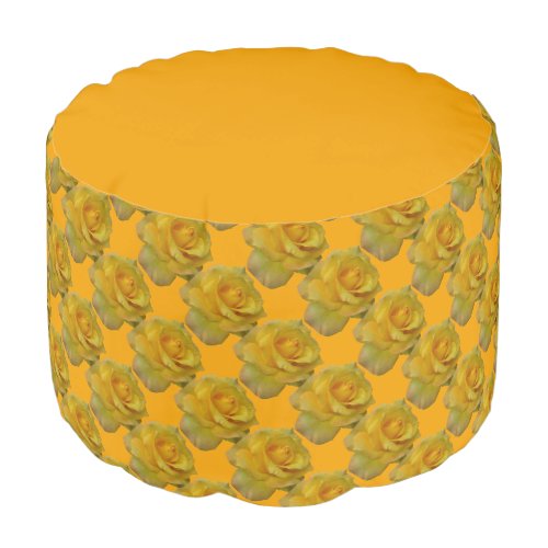 Yellow Pouf Ottoman Gold Rose Pillow Footstool