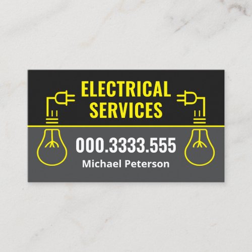 Yellow Power Plug Bulb Connection Business Card