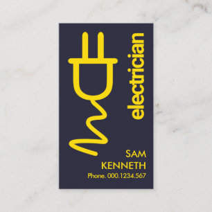 Yellow Power Plug Minimalist Blue Electrician Business Card