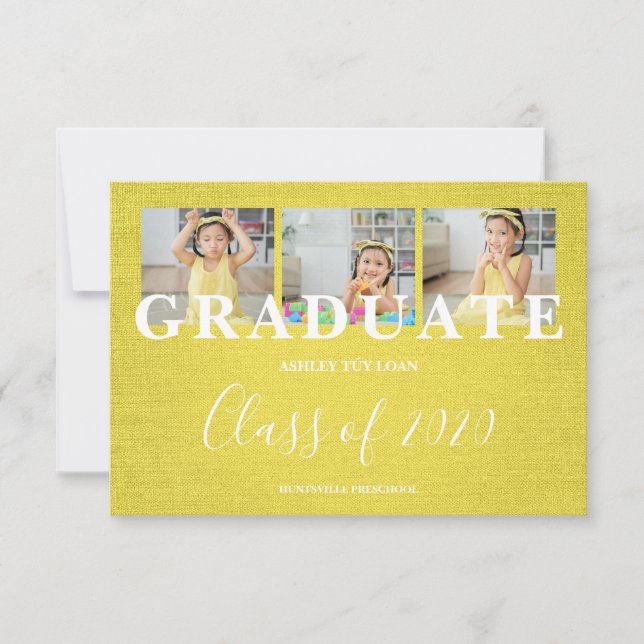 Yellow Pre-K Graduate Three Photos Textile Texture (Front)