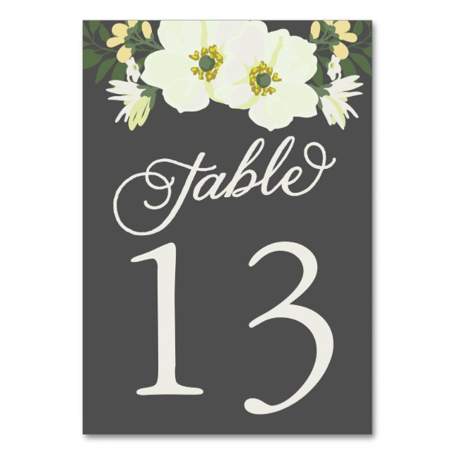 Yellow Pretty Anemones Floral Table Numbers Card (Back)