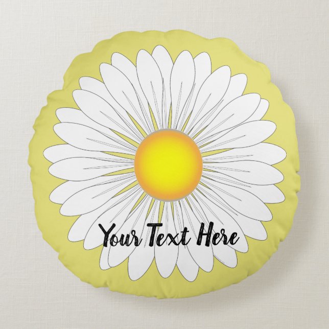 Yellow Pretty Little Daisy Print Round Pillow (Front)