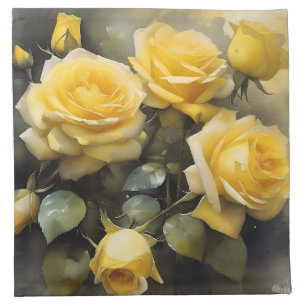 Yellow pretty roses garden watercolor painting cloth napkin