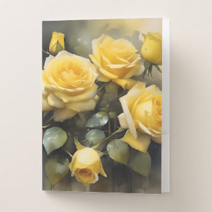 Yellow pretty roses garden watercolor painting pocket folder