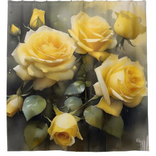 Yellow pretty roses garden watercolor painting shower curtain