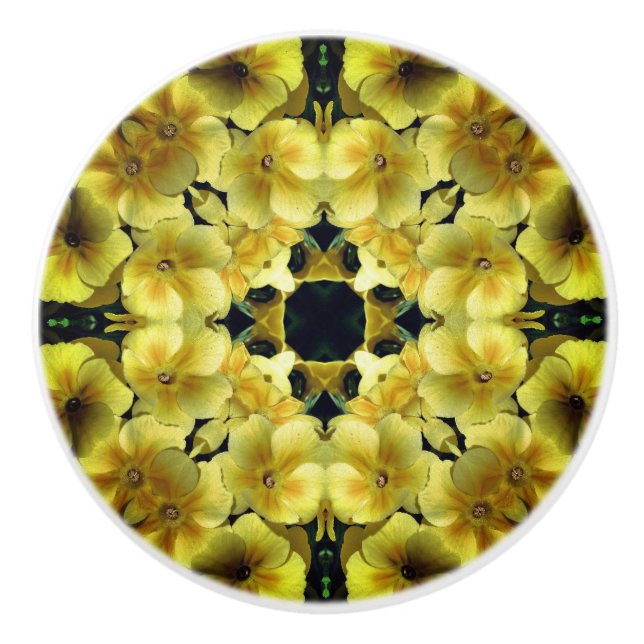 Yellow Primrose Flower Abstract Art   Ceramic Knob (Front)