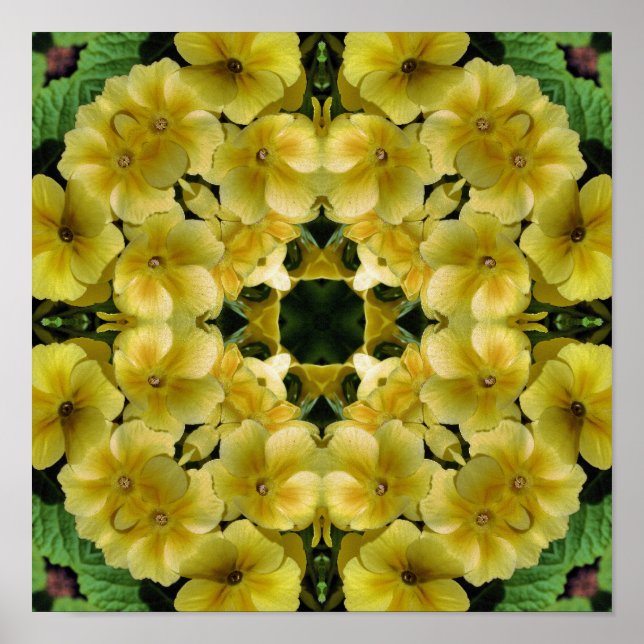 Yellow Primrose Flower Abstract Art Poster (Front)