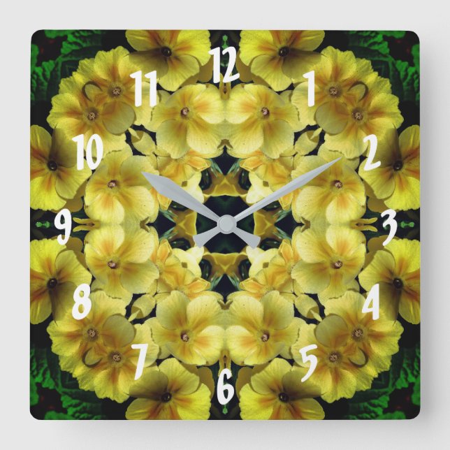 Yellow Primrose Flower Abstract Art   Square Wall Clock (Front)