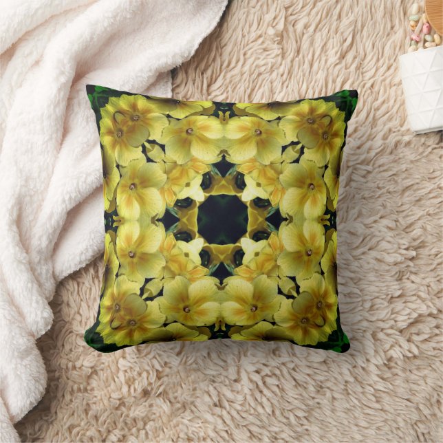 Yellow Primrose Flower Abstract Art   Throw Pillow (Blanket)
