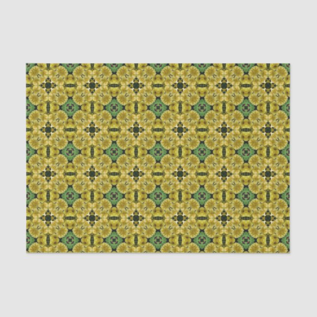 Yellow Primrose Flower Abstract Pattern Decoupage Tissue Paper (Front)