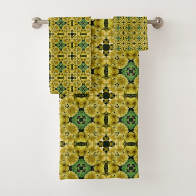 Yellow Primrose Flower Art    Bath Towel Set (Insitu)