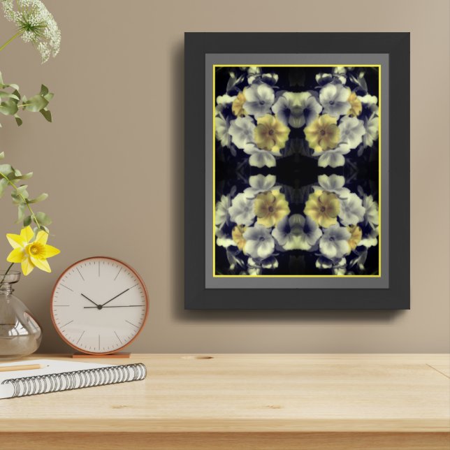 Yellow Primrose Flower Partial Color Abstract Framed Art (Table Top)