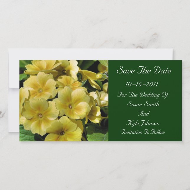 Yellow Primrose Flower Wedding Save The Date (Front)