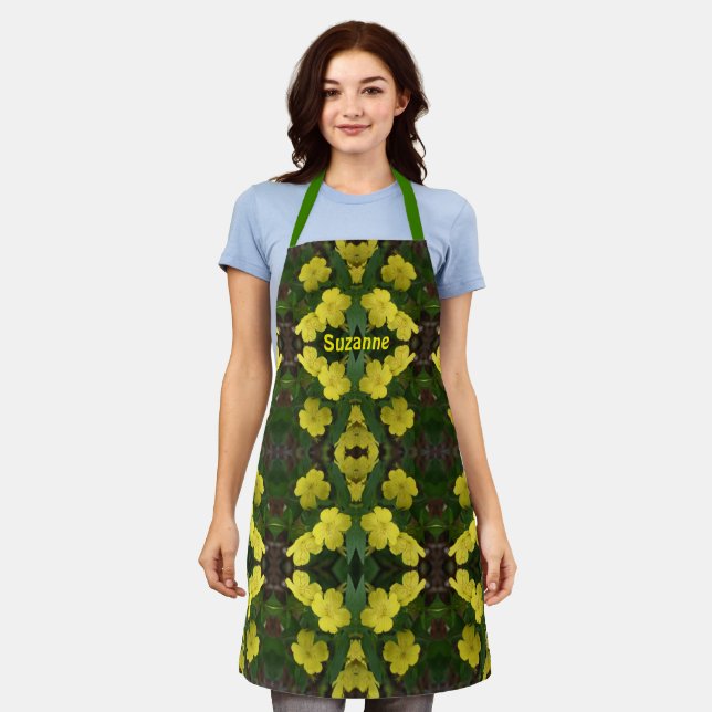 Yellow Primrose Flowers Abstract Personalized Apron (Worn)