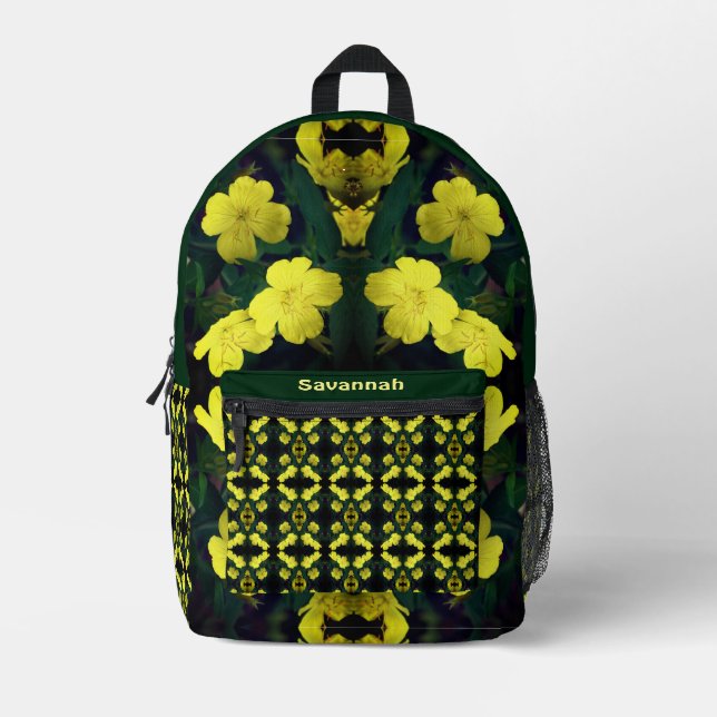 Yellow Primrose Flowers Abstract Personalized Printed Backpack (Front)