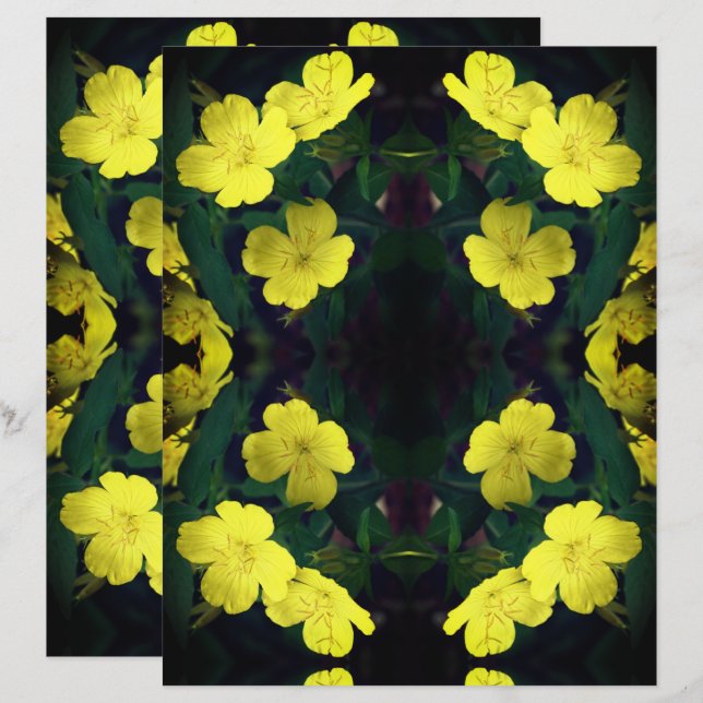Yellow Primrose Flowers Abstract Scrapbook Paper (Front/Back)