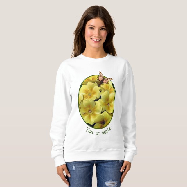 Yellow Primrose Flowers And Butterfly Personalized Sweatshirt (Front Full)