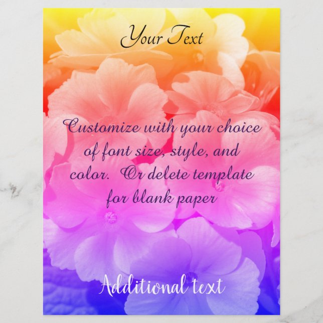 Yellow Primrose Flowers Rainbow Color Personalized Letterhead (Front)