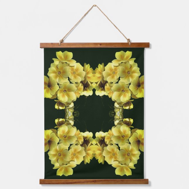 Yellow Primrose Spring Flowers Abstract   Hanging Tapestry (Front)